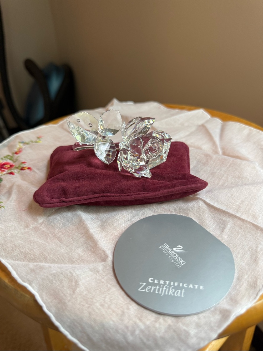 Swarovski crystal rose figurine and rose pillow 174956